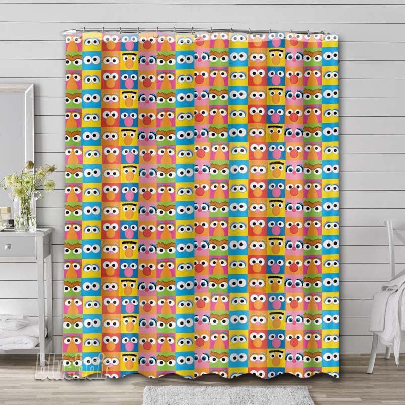 Sesame Street Pattern Shower Curtain Hooks Bathroom Sets