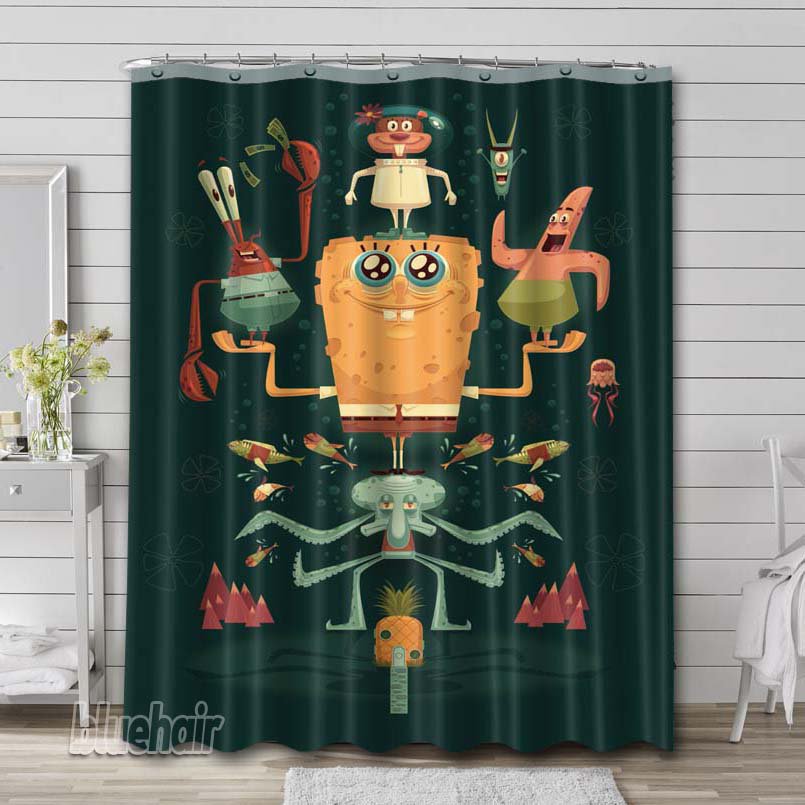 SpongeBob SquarePants Cartoon Shower Curtain Liner Rod Bath