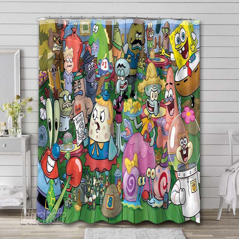 SpongeBob SquarePants Characters Shower Curtain Liner Rod Bath