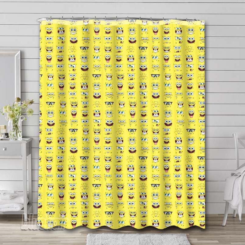 SpongeBob SquarePants Pattern Shower Curtain Hooks Bathroom Sets