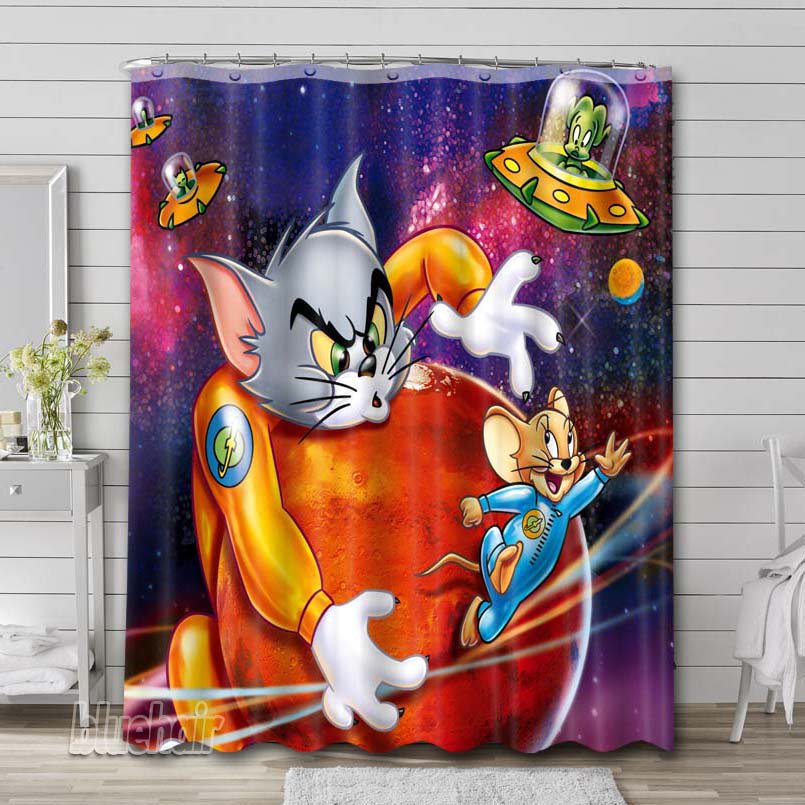 Tom and Jerry Cartoon Shower Curtain Liner Rod Bath