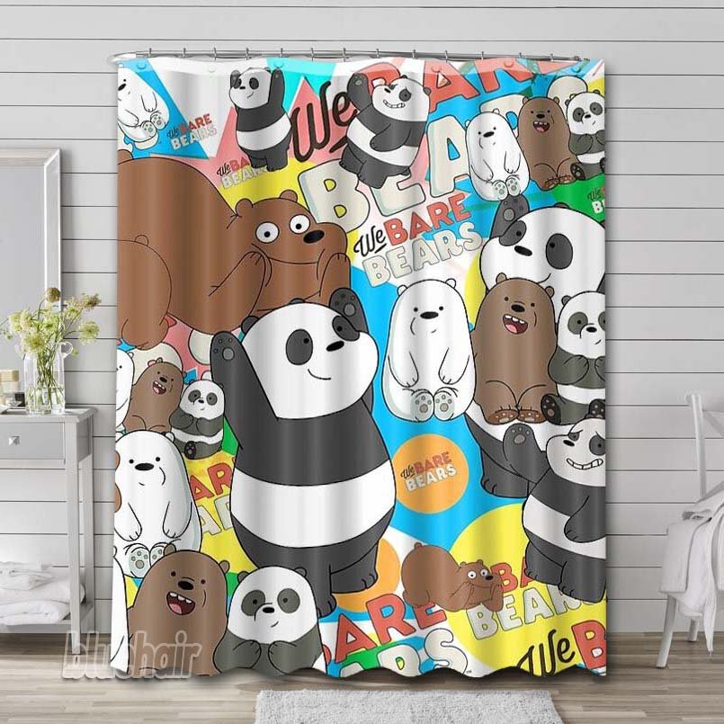 We Bare Bears Cartoon Shower Curtain Liner Rod Bath