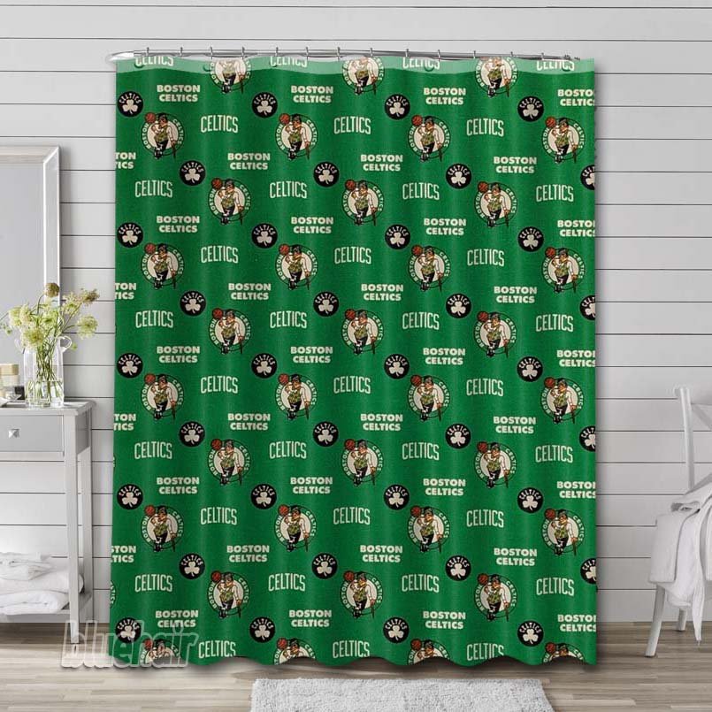 Boston Celtics Pattern Shower Curtain Liner Rod Bath
