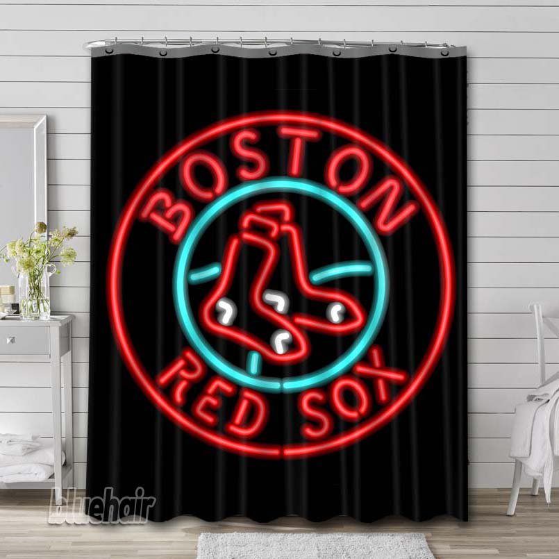 Boston Red Sox Baseball Shower Curtain Liner Rod Bath