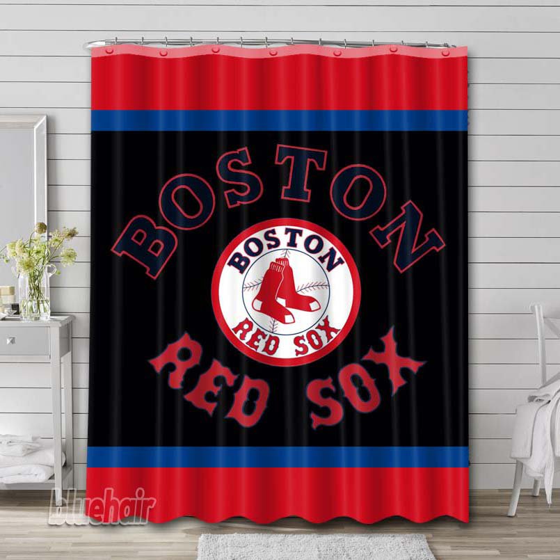 Boston Red Sox Logo Shower Curtain Hooks Bathroom Sets
