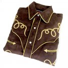 Brooks & Dunn Brown Microsuede Western Shirt with Yellow Rope Trim
