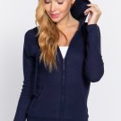 Women's Navy Blue Thermal Hoodie Zip Jacket