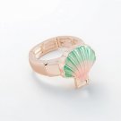 Green and Pink Icy Bling Sea Shell Locket Stretch Ring