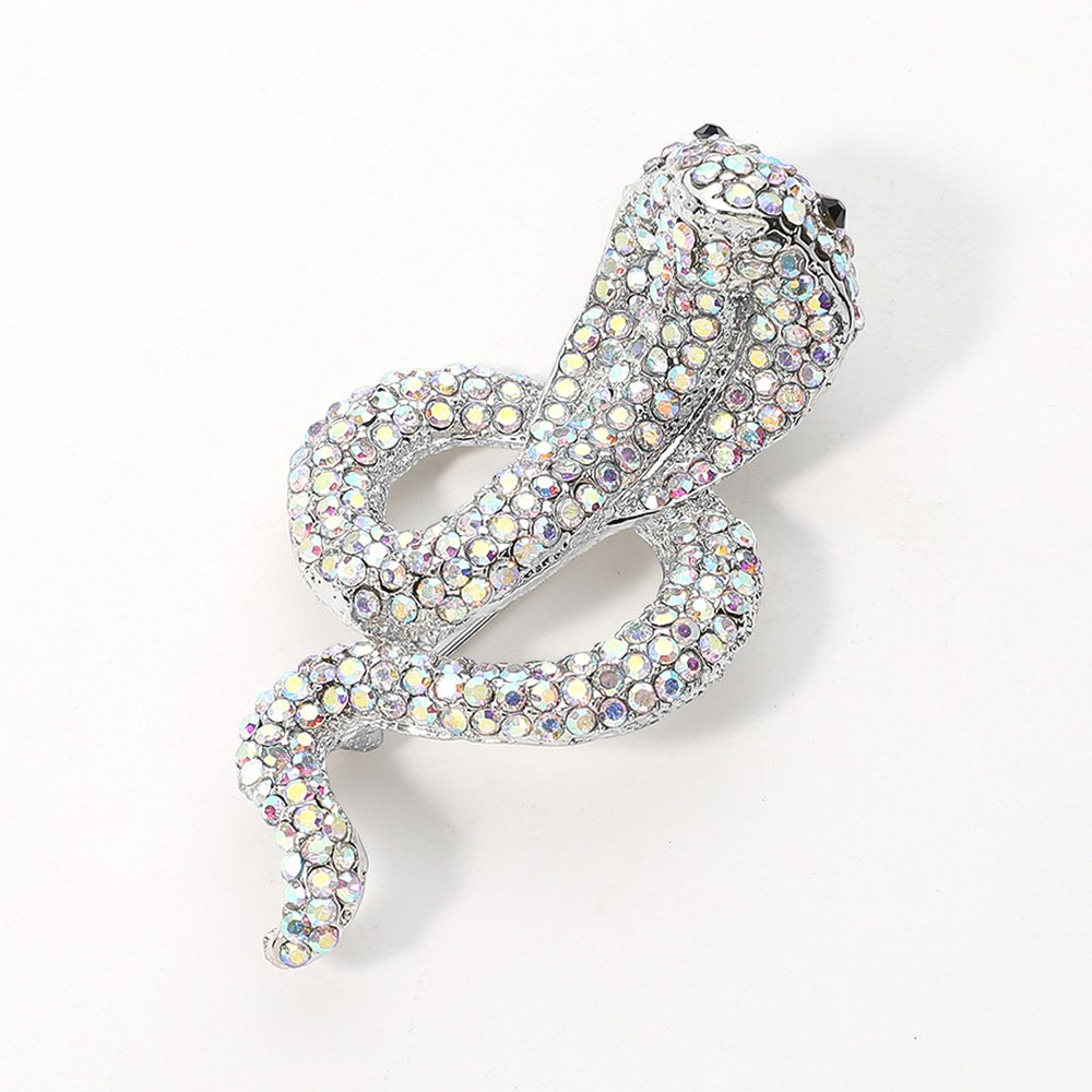 AB Rainbow Rhinestone Cobra Snake Pin Brooch 2.6 x 1.5 Inch