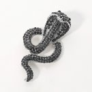 Black and Silver Bling Cobra Snake Pin Brooch