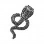 Black Silver Rhinestone Cobra Snake Pin Brooch 2.6 x 1.5 Inch