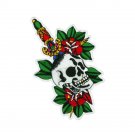 Vibrant Skull with Dagger & Roses Embroidered Patch