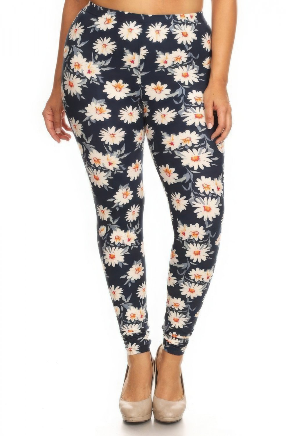 Multi Color Sunflower Print High Waist Leggings Plus Size One Size
