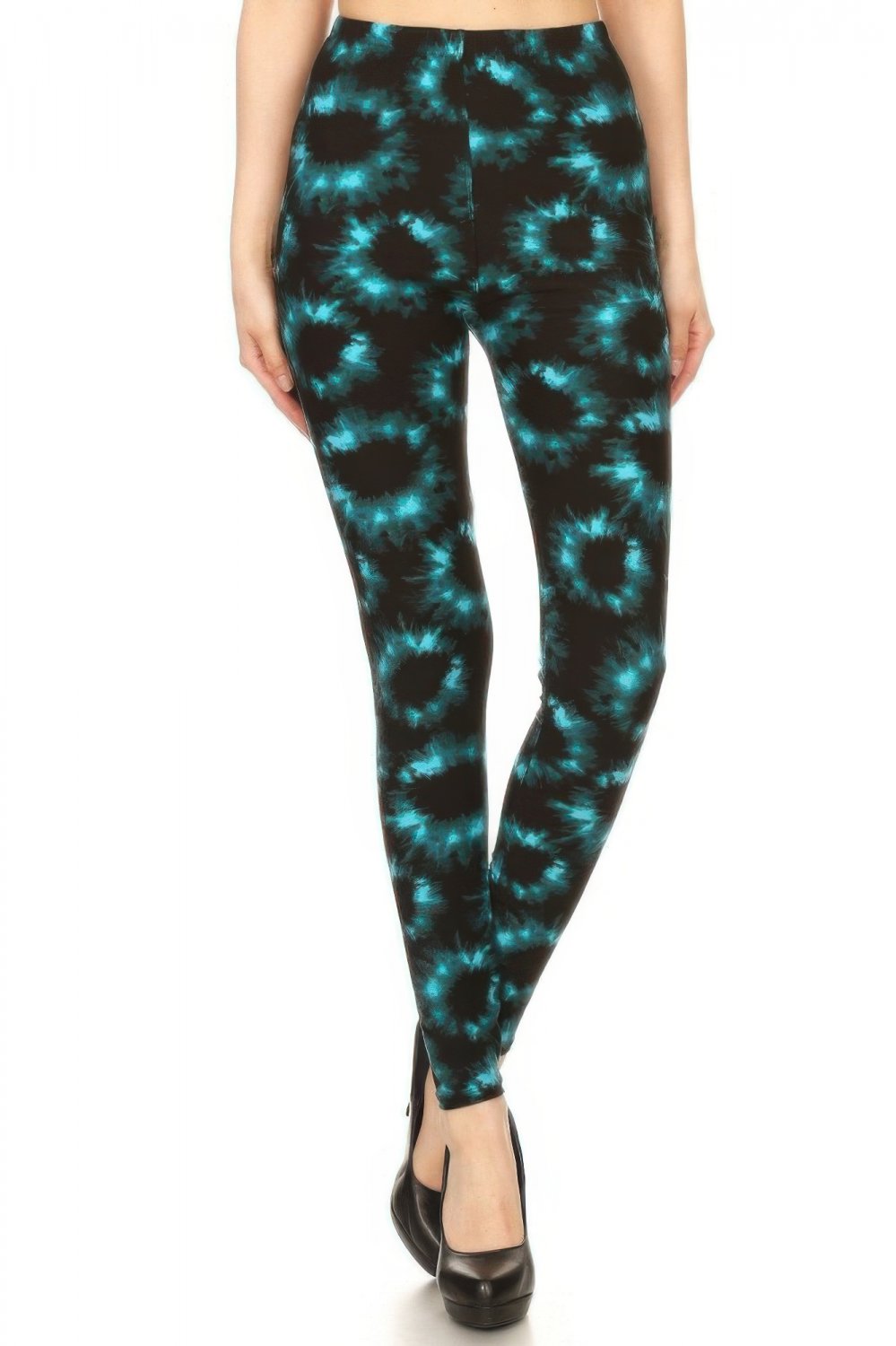 Blue Black Tie Dye Swirl High Waist Leggings One Size