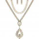 Elegant Crystal Dangle Tear Choker & Necklace Set