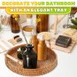 Rattan Serving Tray Round 8.7 Inch Woven Basket with Handles Natural