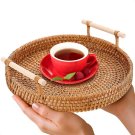 Rattan Serving Tray Round 8.7 Inch Woven Basket with Handles Natural
