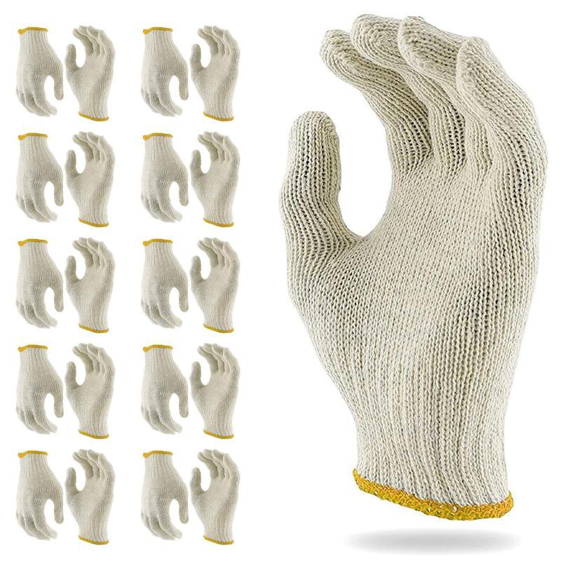 String Knit Work Gloves 12 Pairs Cotton Poly Reusable 10 Inch Yellow Cuff