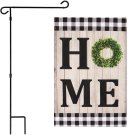 Home Wreath Garden Flag & Stand Set 12x18 Double Sided Burlap
