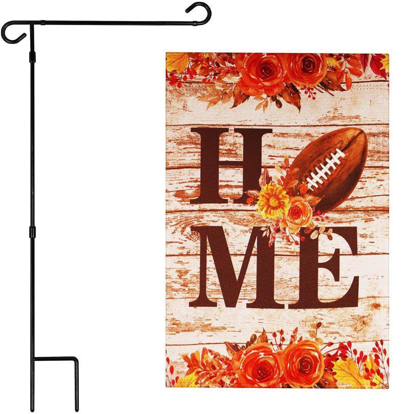 Garden Flag Stand & 12x18 Double-Sided Football HOME Garden Flag Combo