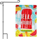 Garden Flag Stand & 12x18 Double-Sided Hello Summer Watermelon Popsicle Garden Flag Combo