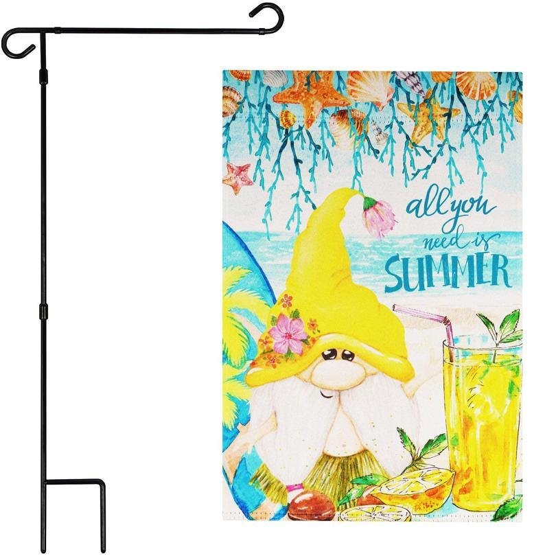Garden Flag Stand & 12x18 Double-Sided All You Need Is Summer Gnome Garden Flag Combo