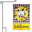 Garden Flag Stand & 12x18 Double-Sided Welcome Bird Fruit Wreath Garden Flag Combo