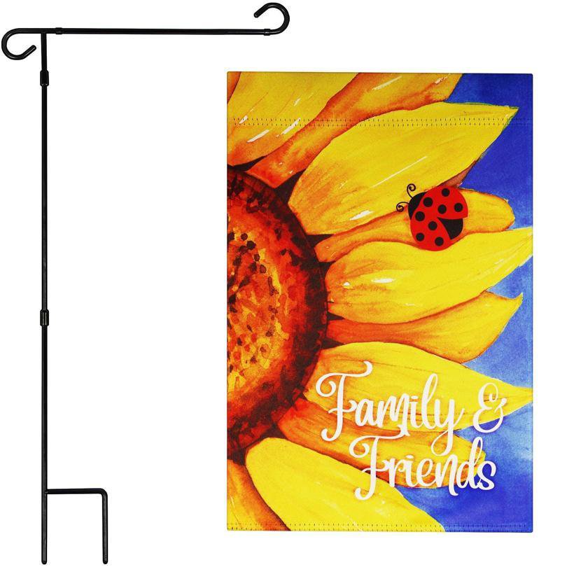 Garden Flag Stand & 12x18 Double-Sided Family & Friends Sunflower Garden Flag Combo