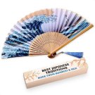 Silk Japanese Folding Fan Kanagawa Wave Bamboo Handheld 14.5x8.2