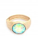 Oval Crystal Metal Cuff Bracelet – Gold Tone Open Bangle with Large Oval Crystal Accent