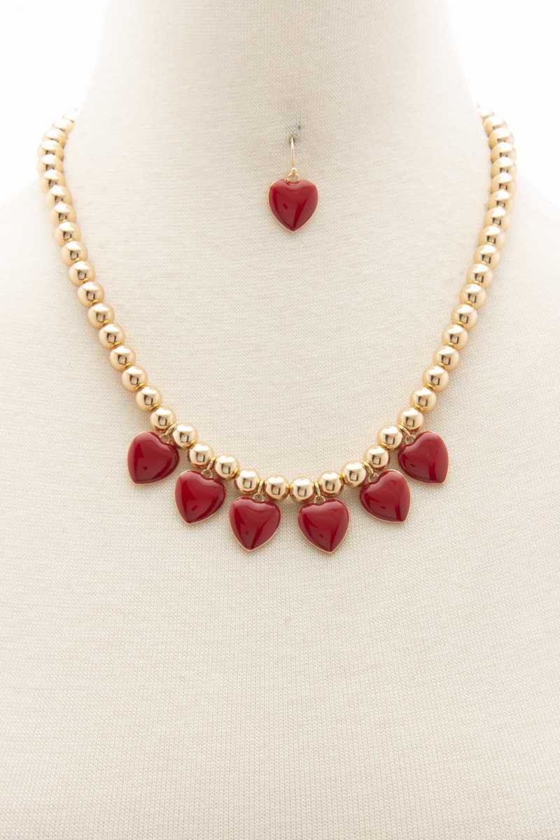Heart Drop Bead Necklace with Matching Earrings