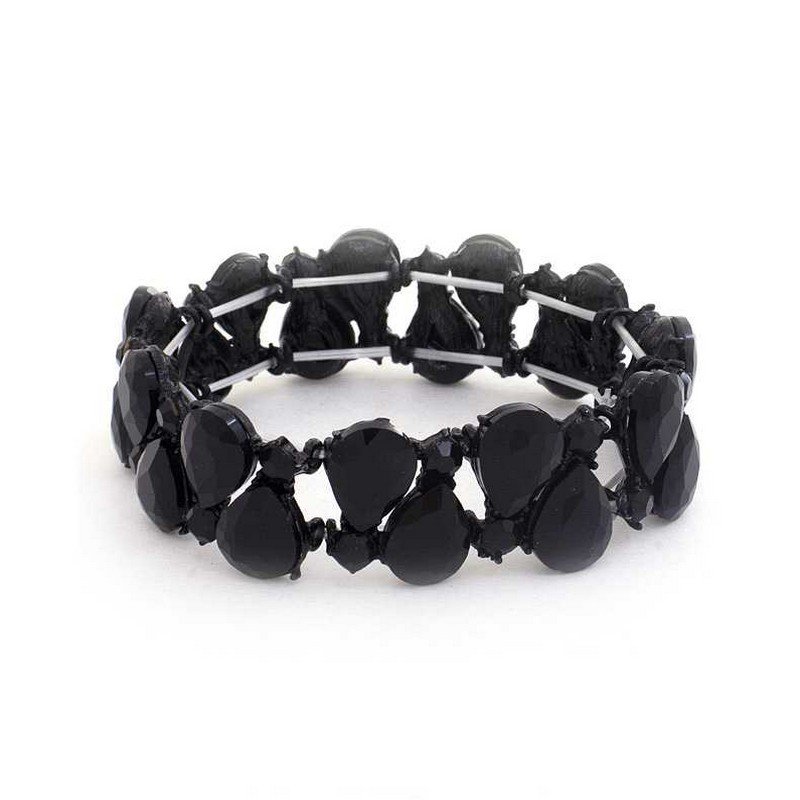 Black Teardrop Rhinestone Stretch Bracelet Statement Crystal Elastic Fashion Jewelry
