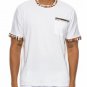 Men Checkered Trim Short Sleeve T Shirt Cotton Spandex Casual Pocket Tee