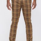 Mens Brown Plaid Slim Fit Trouser Pants Polyester Spandex Dress Casual Slacks