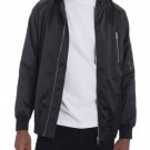 Mens Satin Hooded Windbreaker Full Zip Utility Pocket Lightweight Jacket