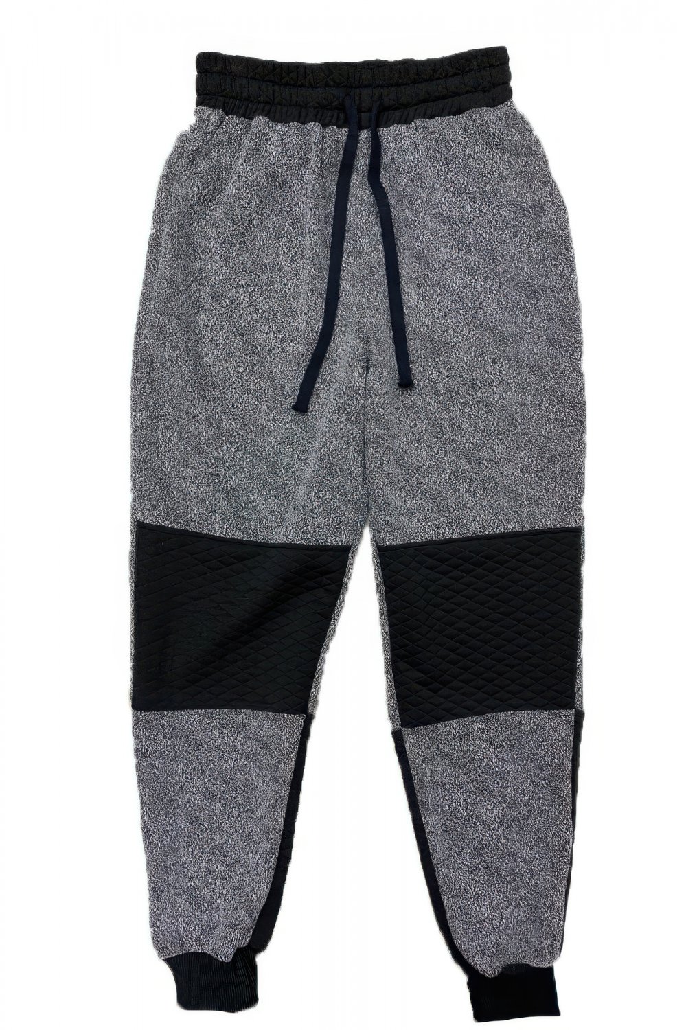 Mens Static Marbled Jogger Pants Black Gray Quilted Panel Drawstring
