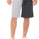 Mens Split Two Tone Print Shorts Black White Geometric Drawstring
