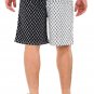Mens Split Two Tone Print Shorts Black White Geometric Drawstring