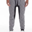 Mens Black Gray Marled Jogger Sweatpants Contrast Panel Drawstring