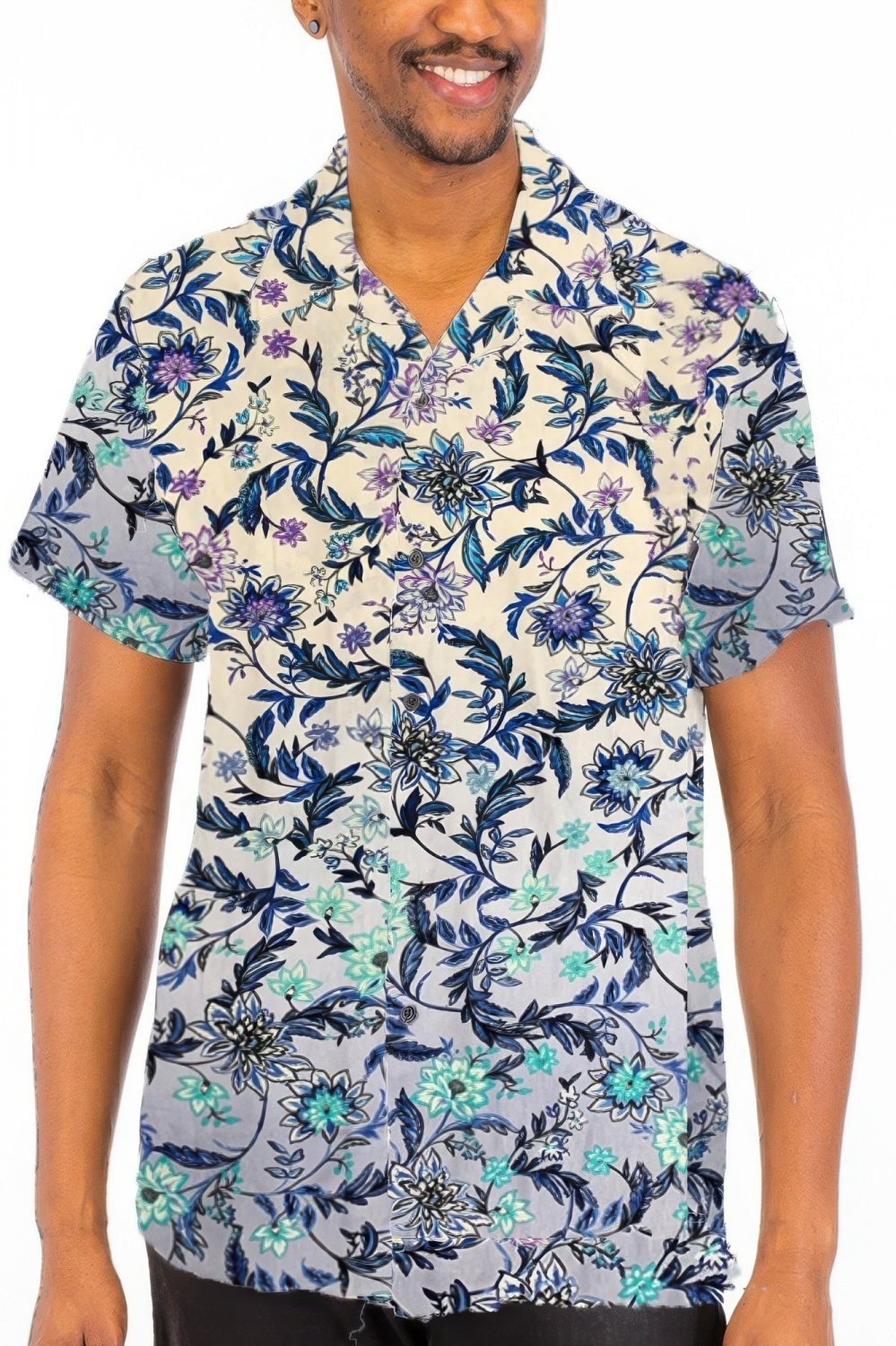 Mens Paisley Button Down Shirt Short Sleeve Stretch Casual