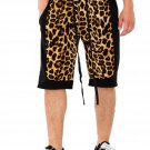 Mens Cheetah Contrast Shorts Drawstring Stretch Casual