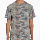 Mens Olive Camo Elongated Scallop Hem T-Shirt Short Sleeve