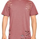 Mens Distressed Jersey T-Shirt Short Sleeve Longline