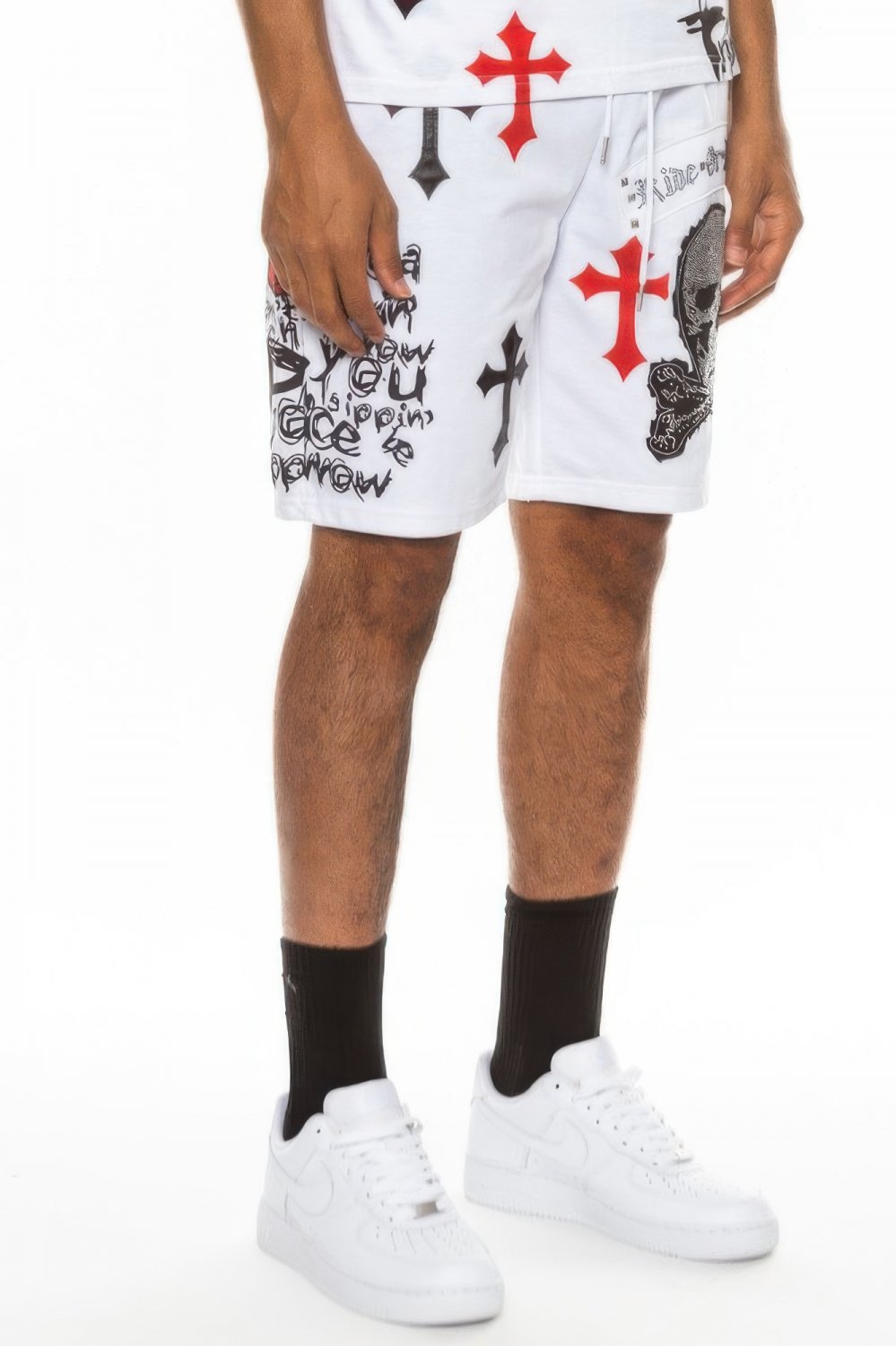 Mens Chrome Cross Skull Sweat Shorts Graphic Streetwear