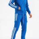 Mens Two Stripe Utility Cargo Track Suit Full Zip Jacket Set