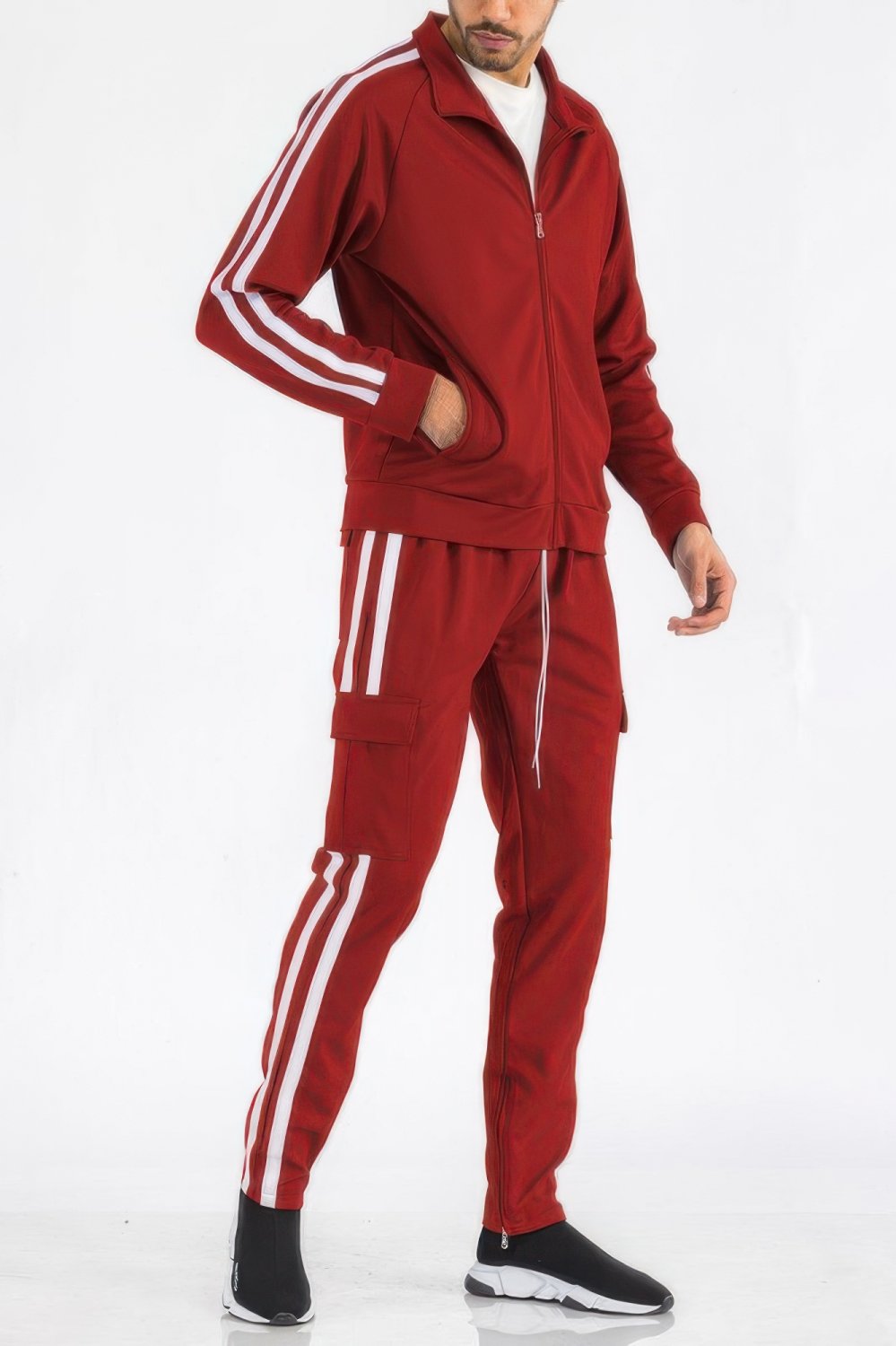Mens Utility Cargo Track Suit Full Zip Jacket and Pants Set