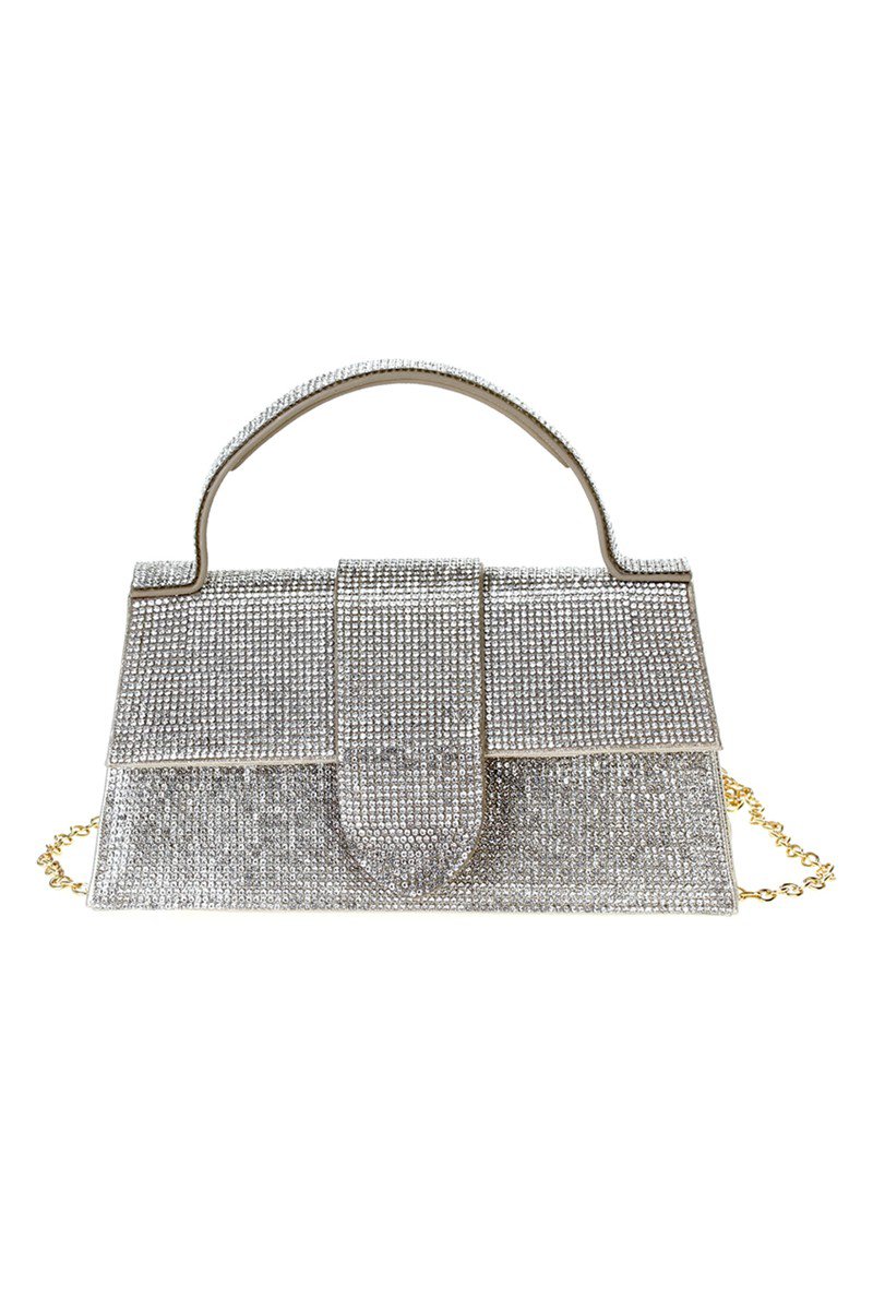 Womens Allover Rhinestone Top Handle Evening Clutch Bag