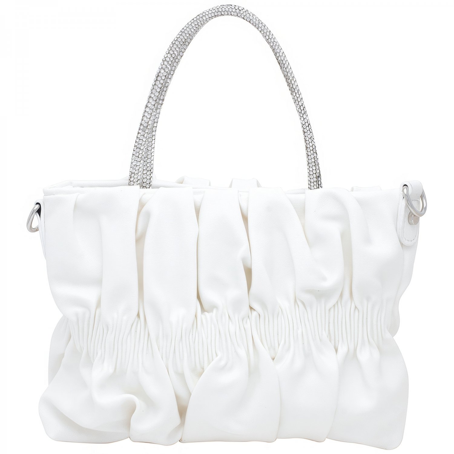 Womens Rhinestone Handle Ruched Shoulder Evening Bag