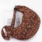 Womens Leopard Faux Suede Double Pocket Crossbody Shoulder Bag