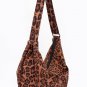 Womens Leopard Faux Suede Double Pocket Crossbody Shoulder Bag